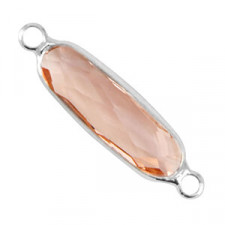 Crystal glass connector oblong oval 29mm Pink-silver
